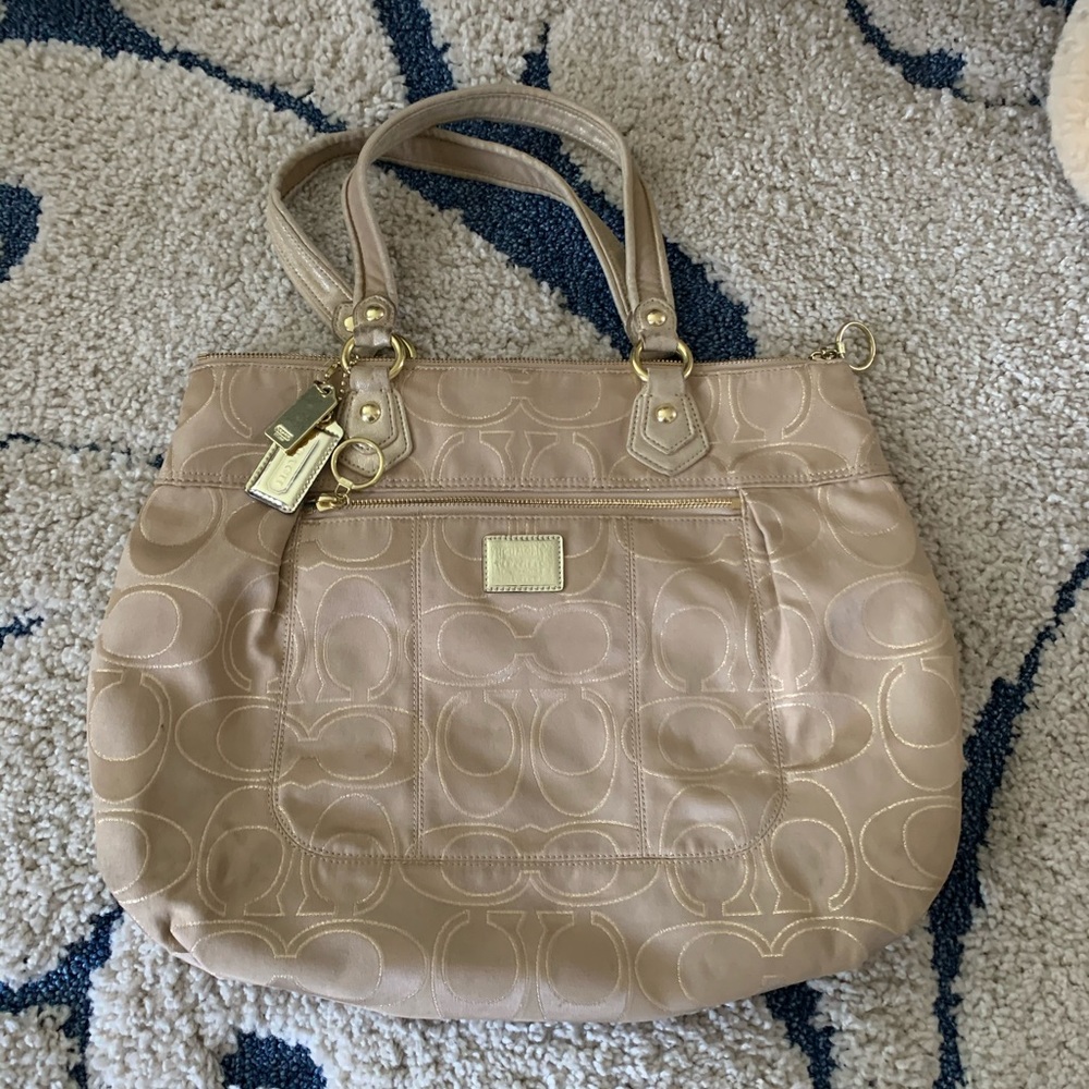 Gold and tan couch bag shoulder bag with logo